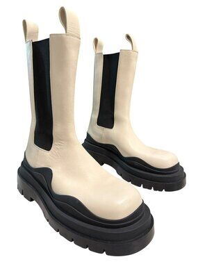 Bottega Veneta Tire Lug Chelsea Boots Sea Salt Black Shoes EU 38/US 8